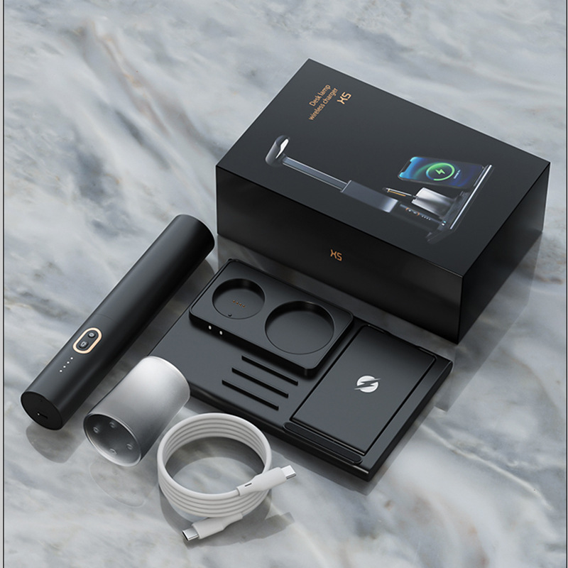 Lámpara de escritorio LED transfronteriza de carga inalámbrica titular de la pluma tres en uno teléfono móvil de carga inalámbrica de escritorio de Oficina titular de la pluma plegable luz de la noche