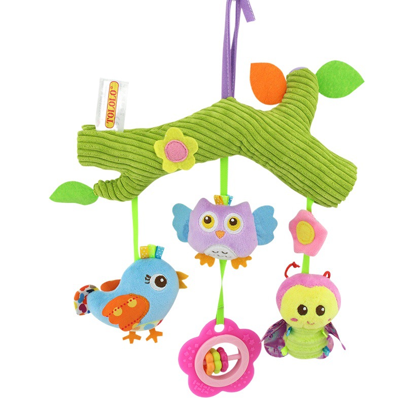 Juguete de peluche relajante con sonajero para colgar en la cuna o cochecito de bebé, con diseño de mono feliz.