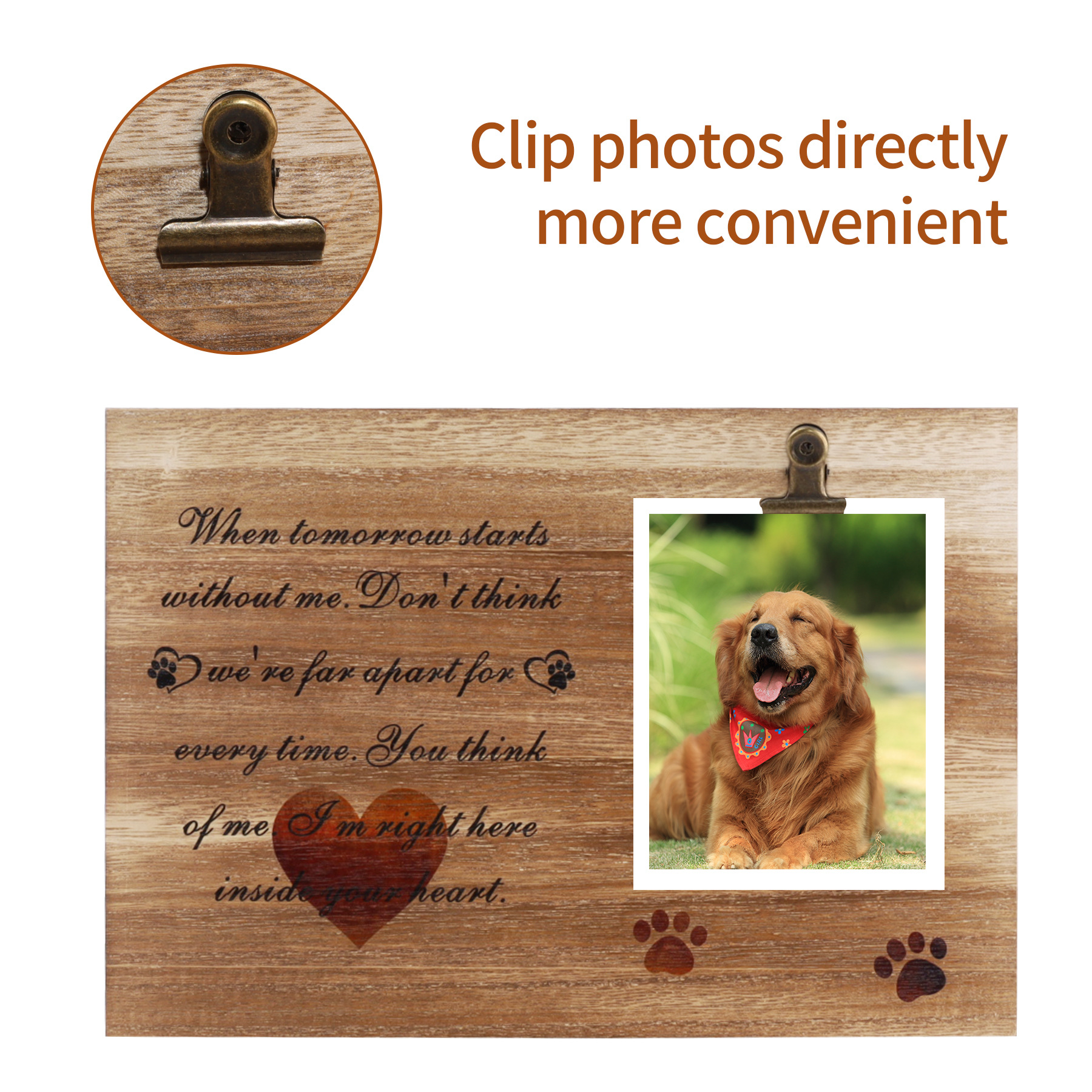 Amazon nuevo marco de fotos conmemorativo de madera decoración perro de madera con clip Marco de Fotos decoración dormitorio invitado