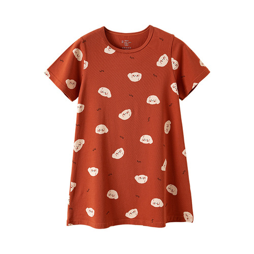 Korean style girls pure cotton home clothes summer thin cartoon loose short-sleeved pajamas girls princess dress children's nightgown