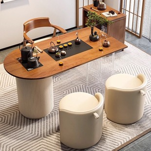 Modern Minimalist Solid Wood Balcony Tea Table Creative Small Apartment Household Receptors Leisure Tea Table Storage Integrated Tea Table