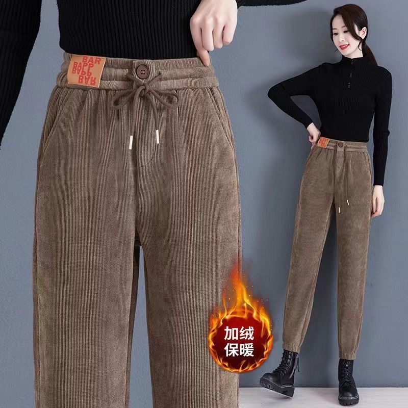 秋の女性用ゆったり着痩せ効果のあるハイウエストストレートパンツ、冬のカジュアルハーレムパンツ、キャロットパンツ、コーデュロイパンツ|undefined