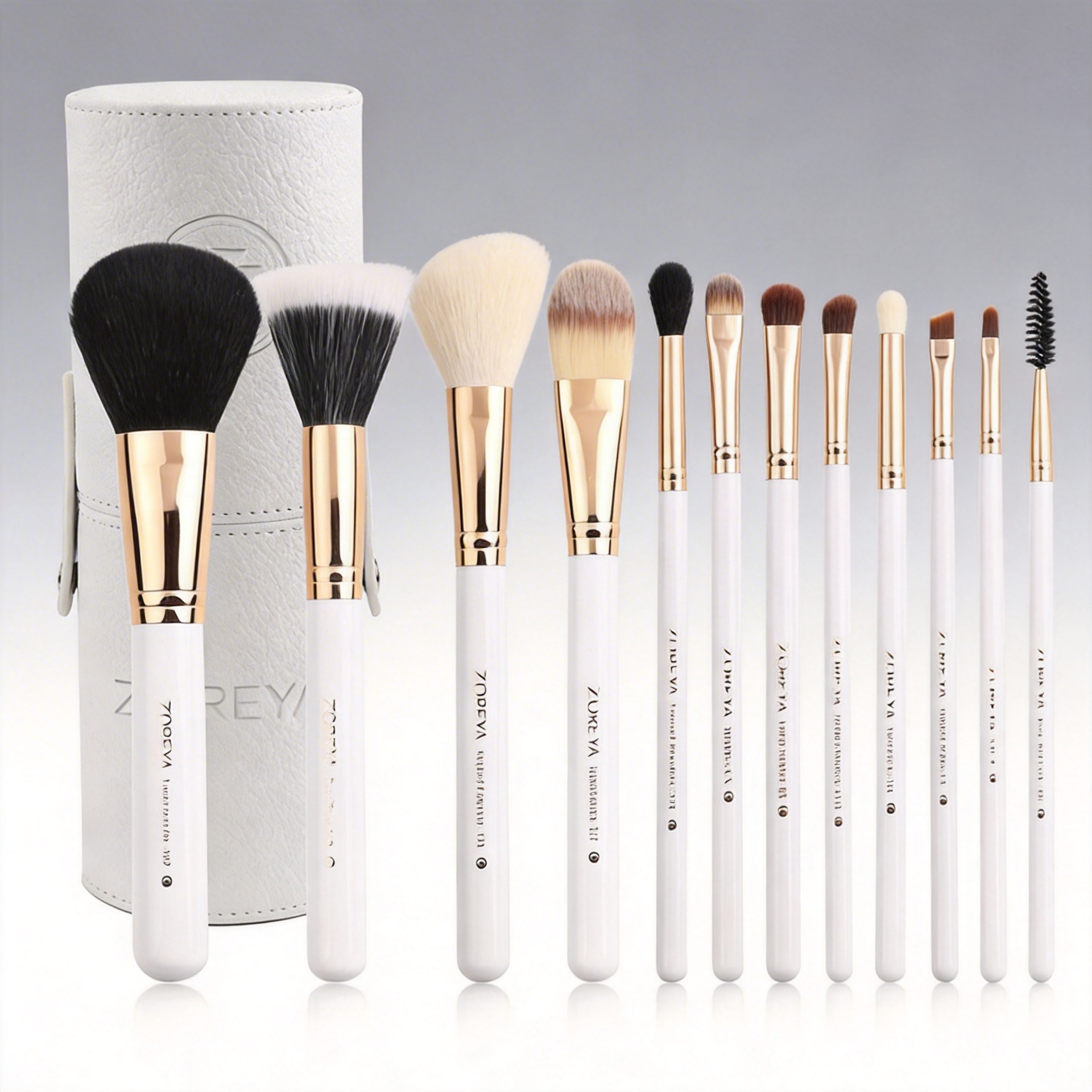 Set de Brochas de Maquillaje Zhuoerya Tools, 12 Piezas, para Corrector, Sombra de Ojos, Base, Rubor, Contorno Facial