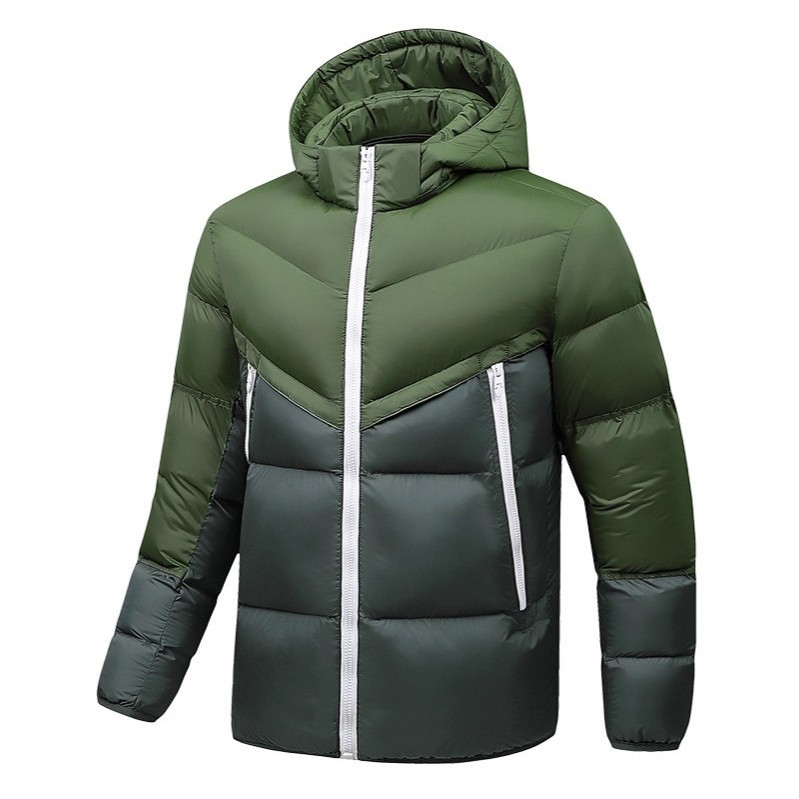 Cross-Border Winter Cotton Jacket for Men, Slim Fit, Hooded, Casual Trendy Ribbed Coat, Fashionable Patchwork Youth Cotton Coat, Versatile