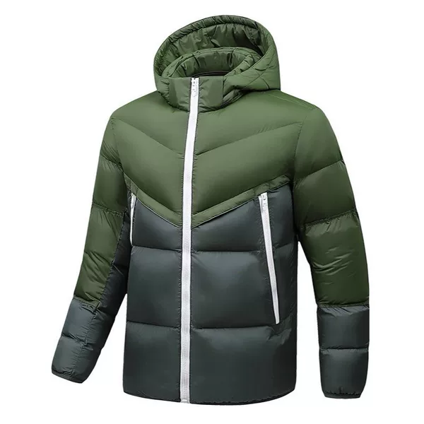 Cross-Border Winter Cotton Jacket for Men, Slim Fit, Hooded, Casual Trendy Ribbed Coat, Fashionable Patchwork Youth Cotton Coat, Versatile