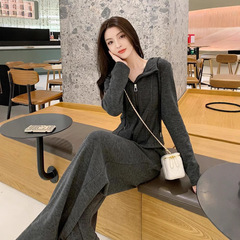 深灰色休闲运动套装春季新款女装高级感气质减龄时尚阔腿裤两件套