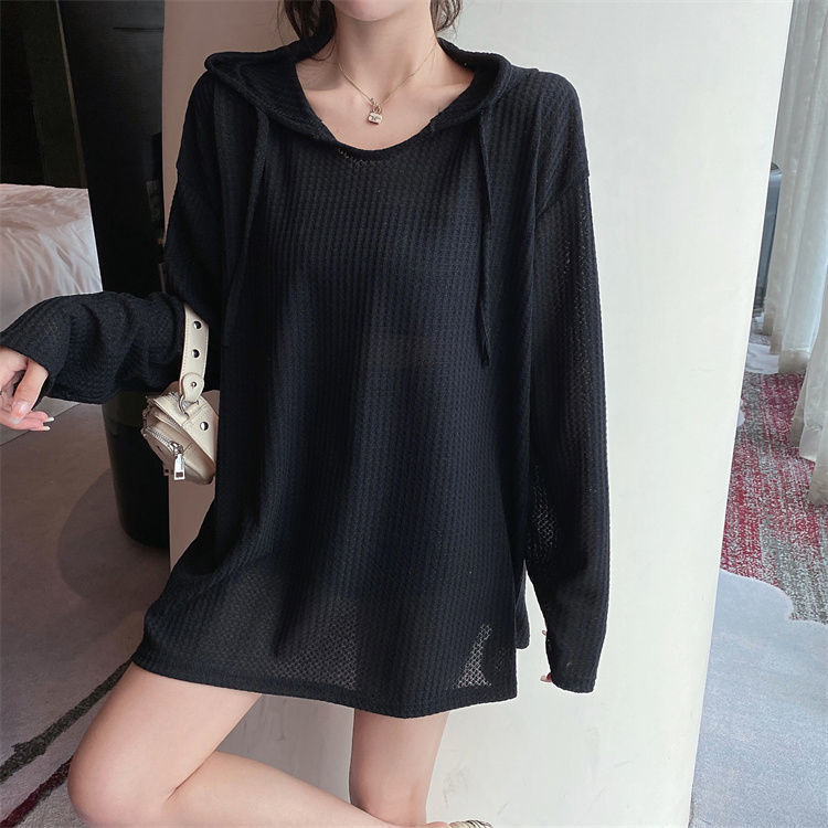 Waffle Hong Kong estilo estudiante suéter mujer primavera y otoño suelto estilo coreano con capucha frito calle estilo perezoso BF chaqueta delgada image 5