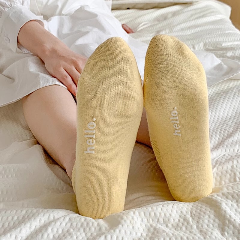 女性用ソックス夏ハローショートチューブカレッジスタイルレディースボートソックスキャンディーカラーインビジブルホットスタンピングレターレディースソックスコットンソックス|undefined
