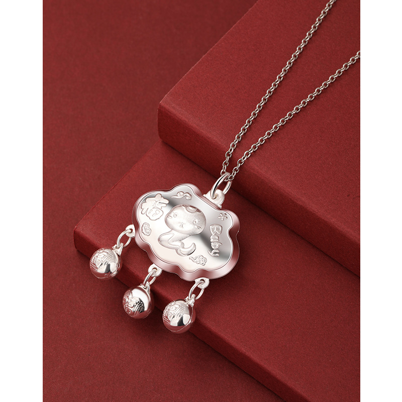 999 Sterling Silver Baby Long Life Lock Pies Silver Zodiac Dragon Snake Safety Lock Niños Luna Llena Baby Silver Lock