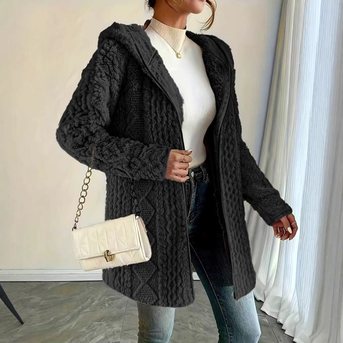 Cross-border women's hooded plush winter warm sweater soft fuzzy comfortable top casual style