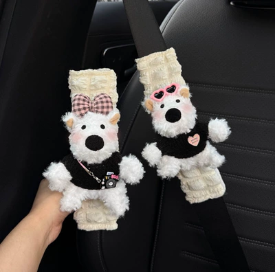 Car Seat Belt Shoulder Pads, Cute Seat belt shoulder pad - kage-knot-m-black-sweater-xigao-puff-protector-2-hand-sewing