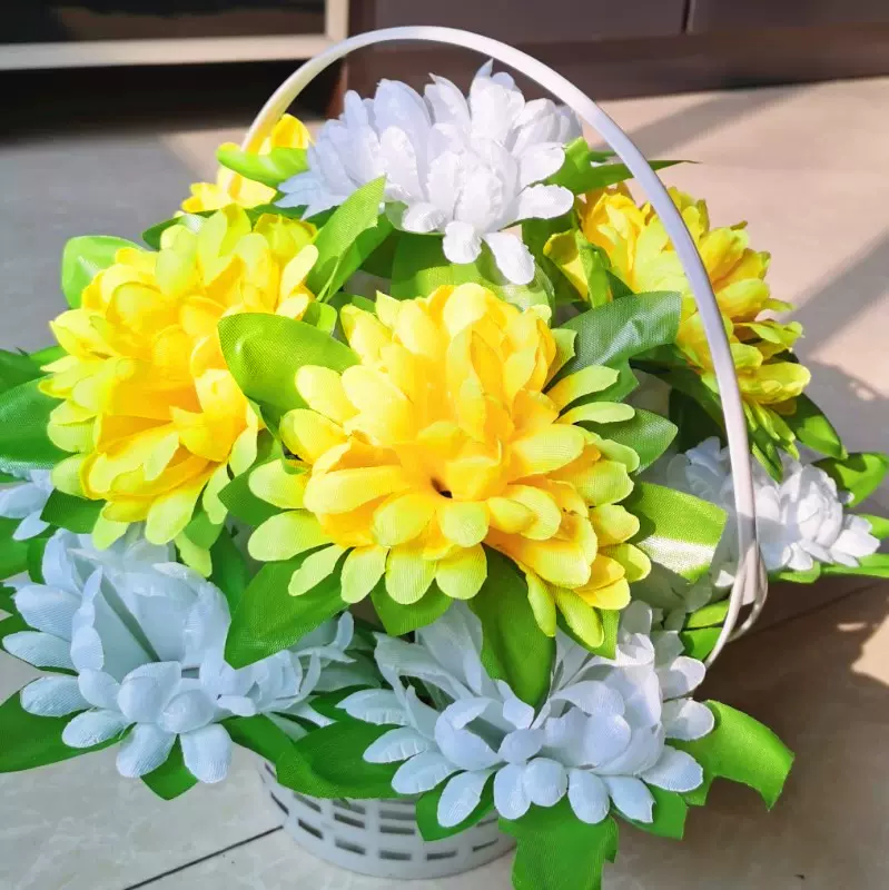 批发清明节仿真花菊花篮陵园墓地扫墓花上坟绢花祭祖祭祀殡葬用品