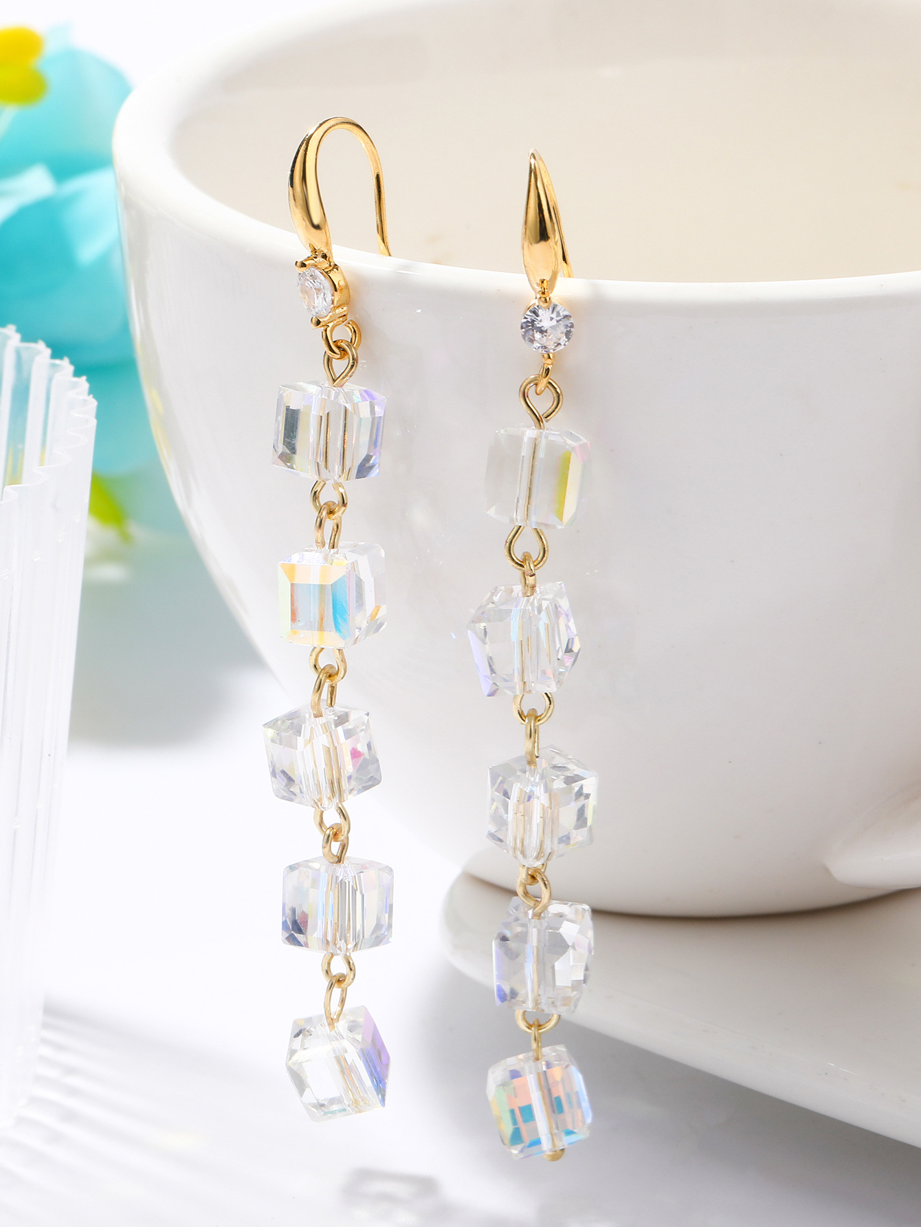 8g Weight Copper Ear Needle Material Drop Earrings Classification 1 Pair Elegant Geometric Star Heart Shape Artificial Crystal Drop Earrings
