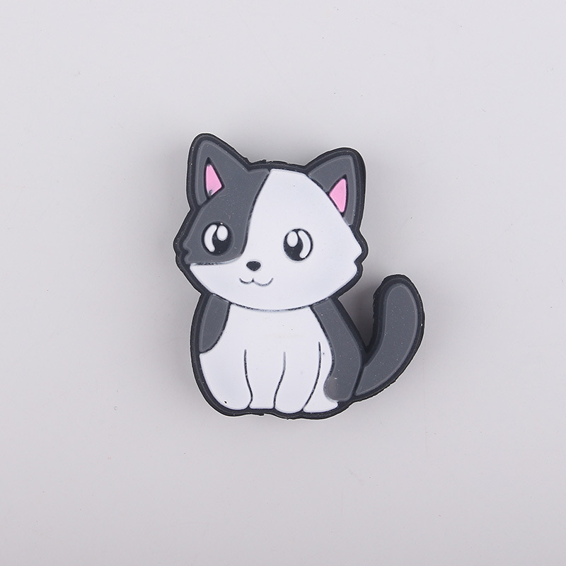 Joyas europeas y americanas, cuentas de silicona de dibujos animados, accesorios para bolígrafos, brazalete de bricolaje, collar, cuentas de goteo de gato de agujero recto