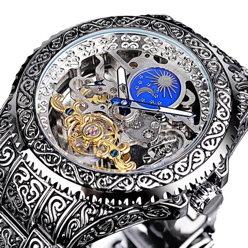 New forsining European and American style men's fashion hollow retro carved automatic mechanical watch