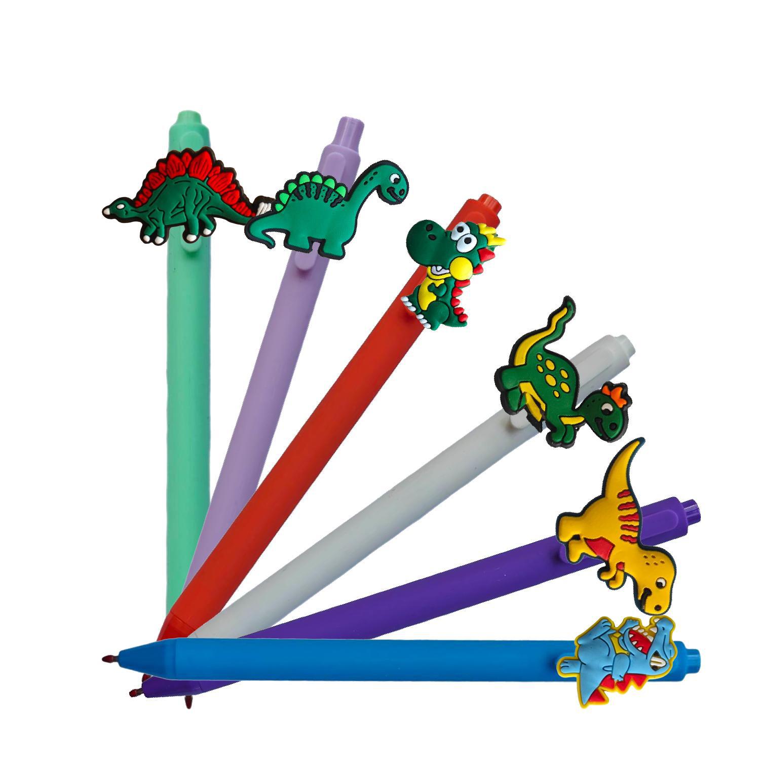 Dinosaur series sticker pen refills with push-to-launch colorful cross-border e-commerce pen barrels cute stationery office D
