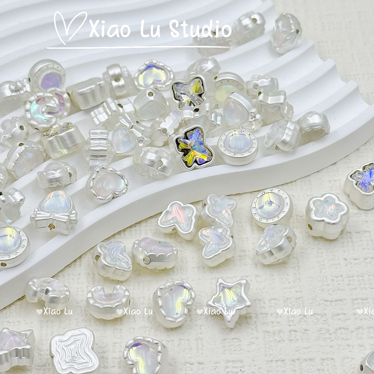 珍珠亚银镶钻爱心星星蝴蝶结梅花串珠手工手机链项链发夹饰品配件