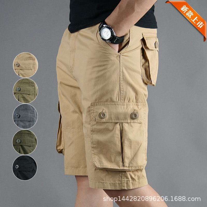Pantalones casuales de cinco puntos con herramientas finas para hombres de verano, pantalones cortos casuales sueltos con múltiples bolsillos de algodón, pantalones deportivos, pantalones
