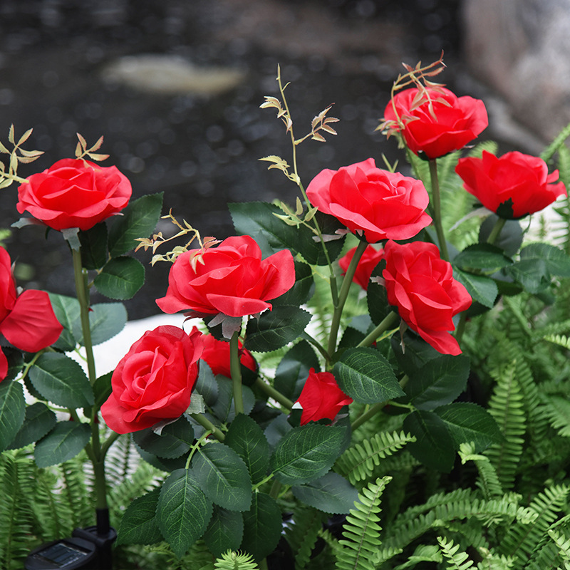 P616批發太陽能玫瑰花燈戶外花園庭院別墅草坪裝飾燈LED仿真花景