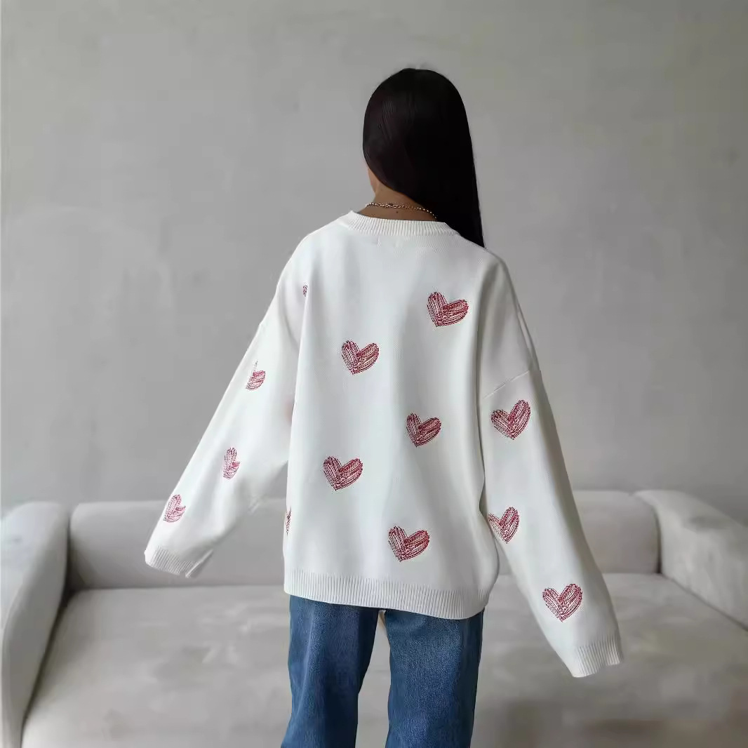 Boyfriend-Pullover mit Herzstickerei – Lässiger Rippstrick mit Color-Blocking-Design (50 % Baumwolle, fließender Schnitt, maschinenwaschbar)_voghion.com