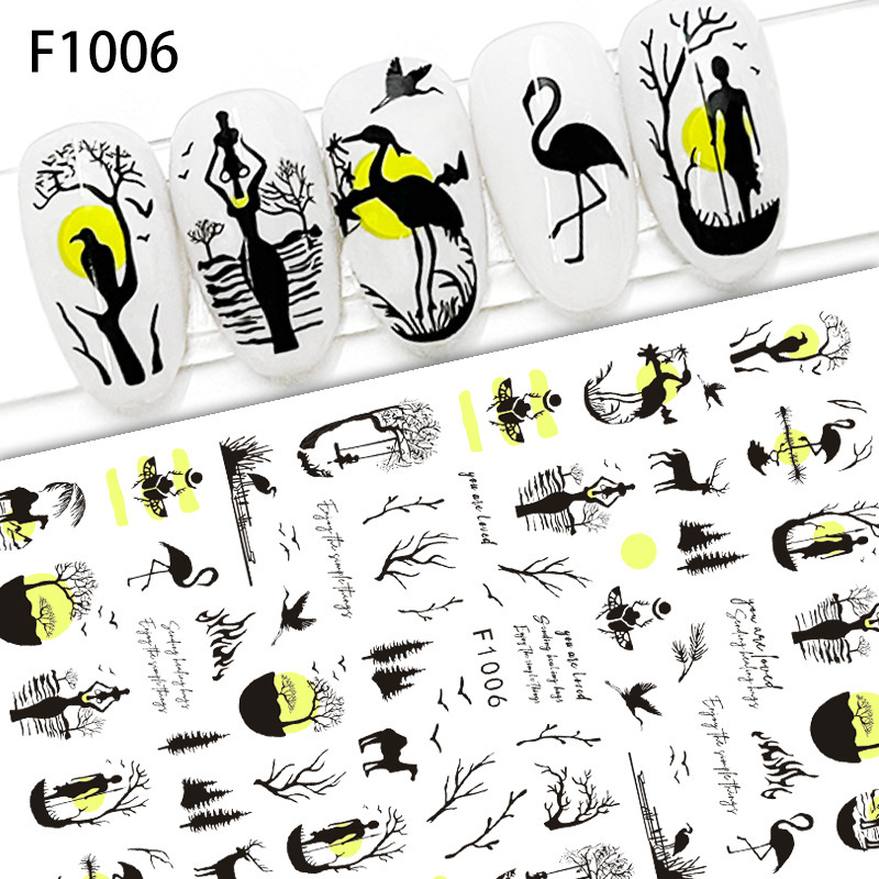 Manicure new adhesive nail sticker ink smudges French retro rose butterfly line F1006-1015 packaging