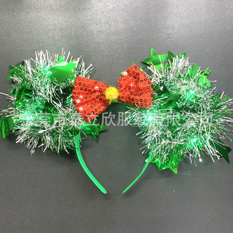 クリスマスヘッドバンド 光る花輪ヘッドバンド パーティーヘッドバンド クリスマス蝶飾り 五芒星飾り 光るヘッドバンド|undefined