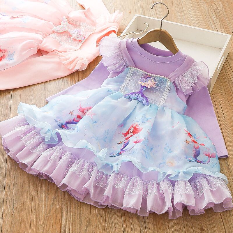 Girls' Mermaid dress 2024 Autumn New Mermaid Style Western Style Dress Children's Lolita Princess Dress Girls' Mermaid dress 2024 Autumn New Mermaid Style Western Style Dress Children's Lolita Princess Dress