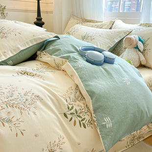 Fresh and Simple 100% Cotton Bedding Set for Students' Dormitory, Three-Piece Fitted Sheet Set, Nantong Bedding Pure Cotton Duvet Cover 4