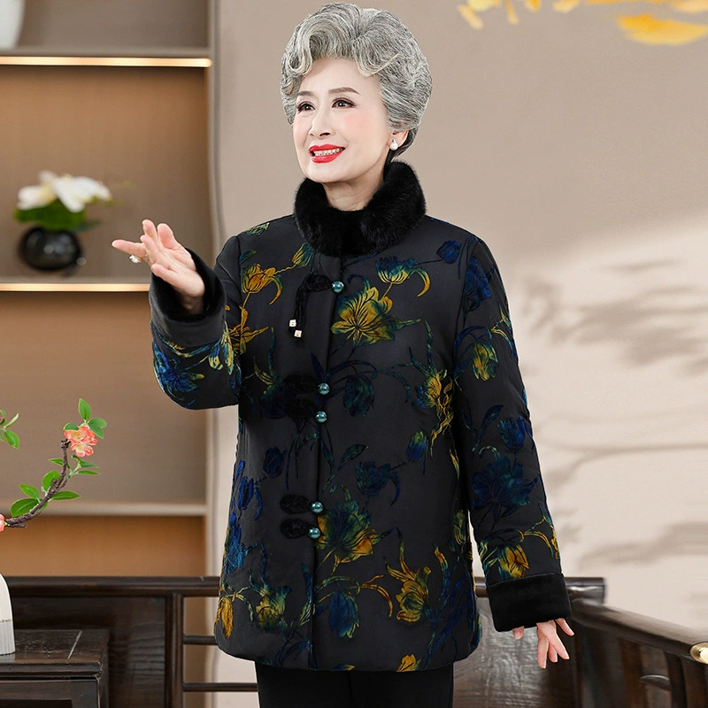 Бабушка зимняя шерстяная толстая куртка пожилая женщина мама стоячий воротник теплая хлопчатобумажная куртка