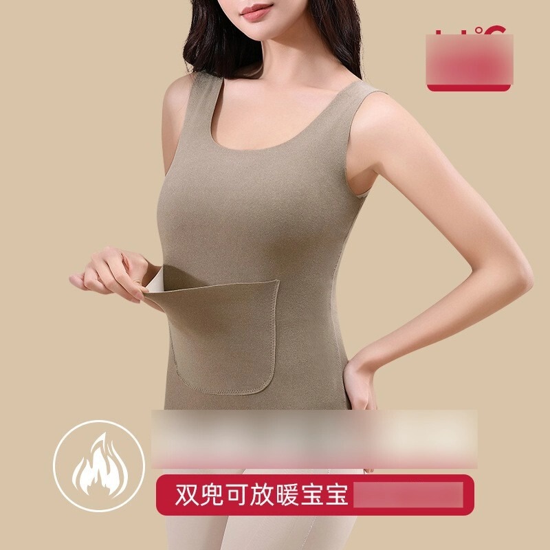 Autumn and Winter Double-Pocket Thermal Vest for Motorcycle and Electric Bike Riding, Fitness, Belly Protection, Warm Back Underwear for Women, Fleece-Lined