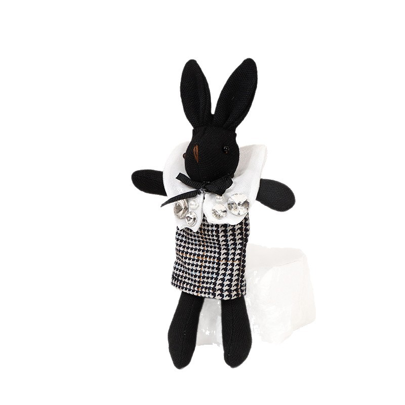 패션 Houndstooth 토끼 귀여운 봉제 인형 펜던트 키 체인 백 펜던트 봉제 장난감 의류 액세서리