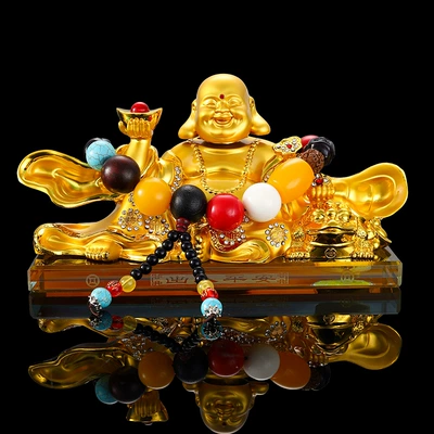 Car ornaments | ingot Maitreya Buddha fan - crystal-bottom-20128cm900-grams-golden-maitreya-buddha-bodhi-beads