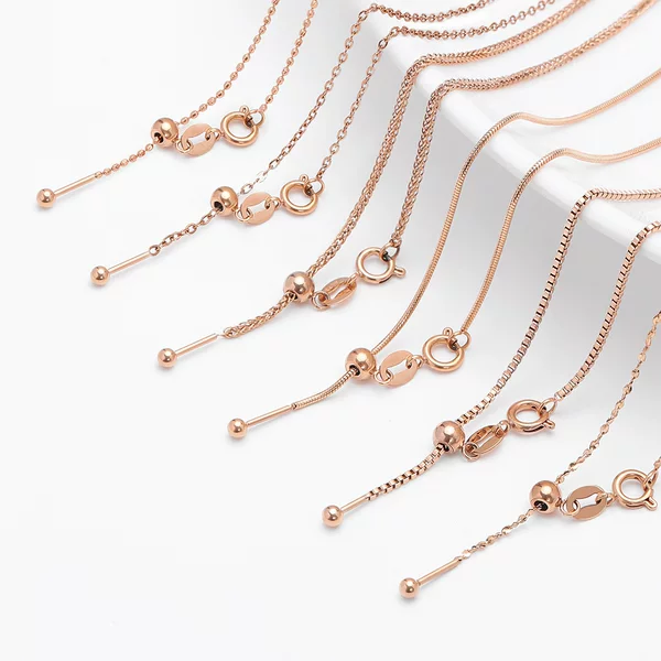 Simple Versatile Chain Necklace Titanium Steel Adjustable Beaded Women's Necklace 18K Gold Plated Color-Preserving Clavicle Chain Necklace Accessory