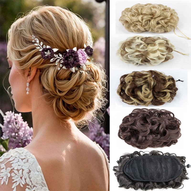 Cross-Border Free Shipping, Foreign Trade Hairpiece, Fluffy Retro Style Curly Hair Bun, Fake Hair Bun for Women, Bridal Updo Hairpiece