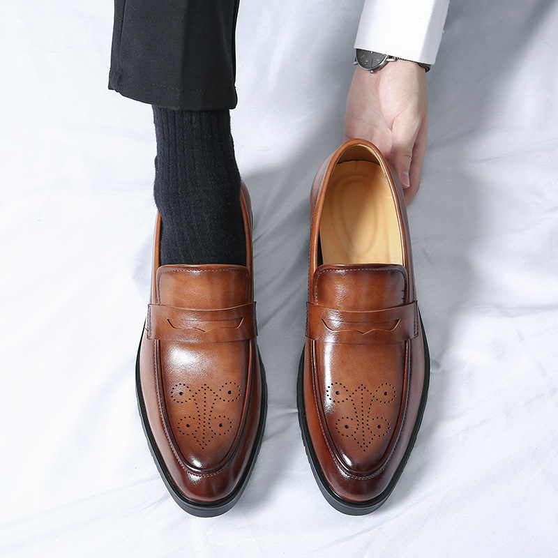 2024 cuatro estaciones británicas simple suave zapatos de cuero de negocios casual hombre zapatos de cuero de un pie zapatos de moda Lefour