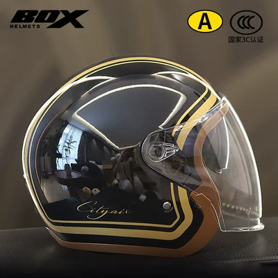 Autumn and Winter Half Helmet – Motosiklet dəbilqələri - double-mirror-model-black-gold-stripe-hd-mirror