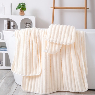 Wholesale coral fleece solid color wide strip 3cm corrugated towel thickened soft face towel absorbent household bath towel