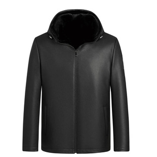 2025 Winter New Genuine Leather Jacket Men's Hooded Business Casual Deerskin Mink Genuine Leather Jacket