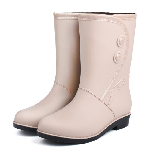 Fashionable Rain Boots for Women, Mid-Calf Insulated Rain Boots, Anti-Slip Women's Water Shoes, Korean Style Rubber Shoes, Adult Cotton Water Boots, Slip-on Rain Boots