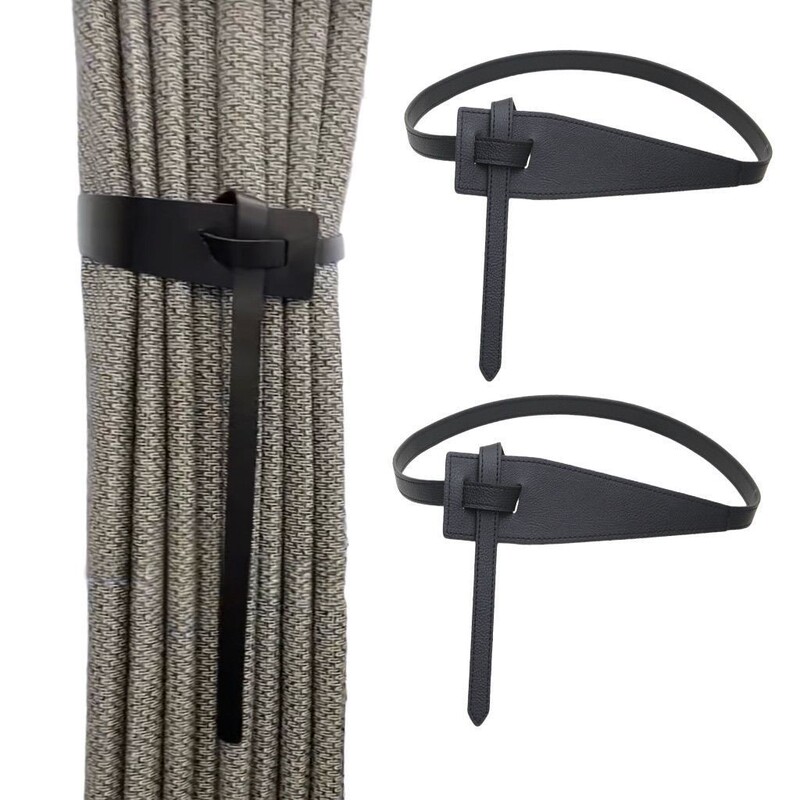 No-Drill Curtain Tiebacks, Creative Leather Bow Curtain Tie Straps, Simple Tie-Back Straps with Back Straps