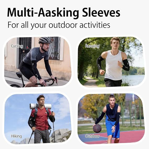 Men's compression arm sleeves made of ice silk material, UV protection, non-slip, and available in various colors
