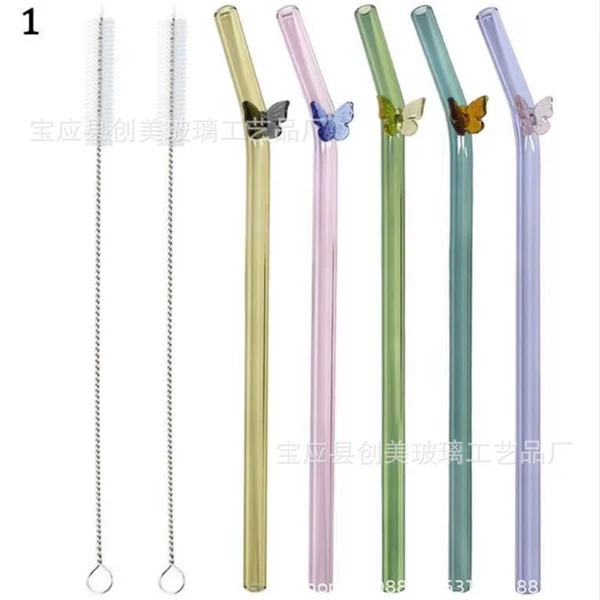 Transparent straws with mixed color butterflies 5+2