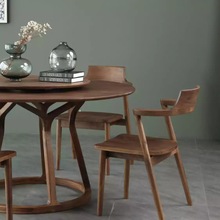 新中式圆桌 带转盘圆形餐桌子北美黑胡桃木家具黑胡桃木1.3米单桌