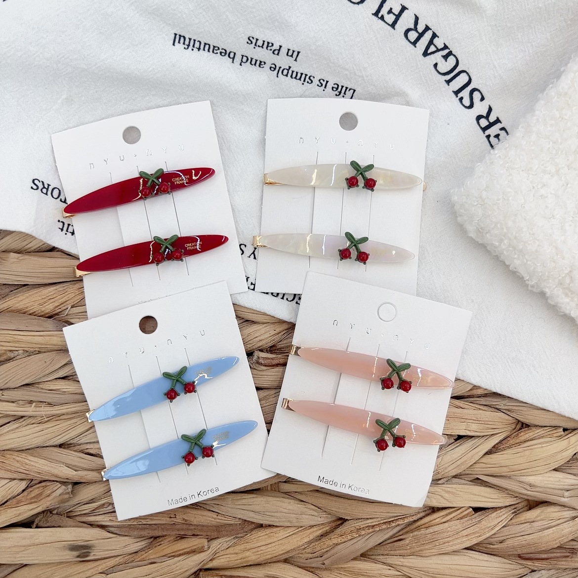 韓版甜美櫻桃彩色醋酸一字夾簡約百搭劉海夾側邊夾碎發一字夾髮飾