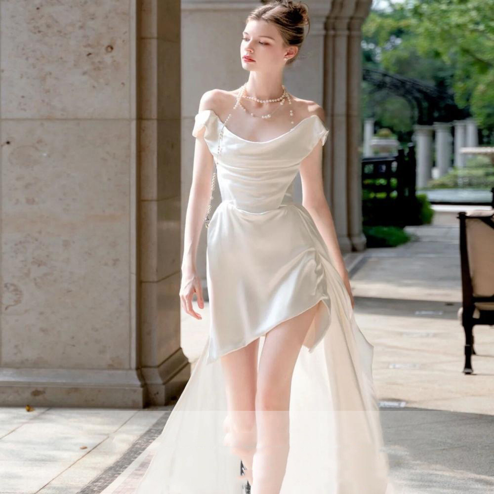 French Style Satin Light Wedding Small Gown White High-end Bride Marriage Engagement Registration Travel Shoot Going Out_ecoleips.com