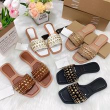 跨境爆红款Z家女鞋新款水晶颗粒柳丁女士拖鞋欧美女士凉鞋sandals