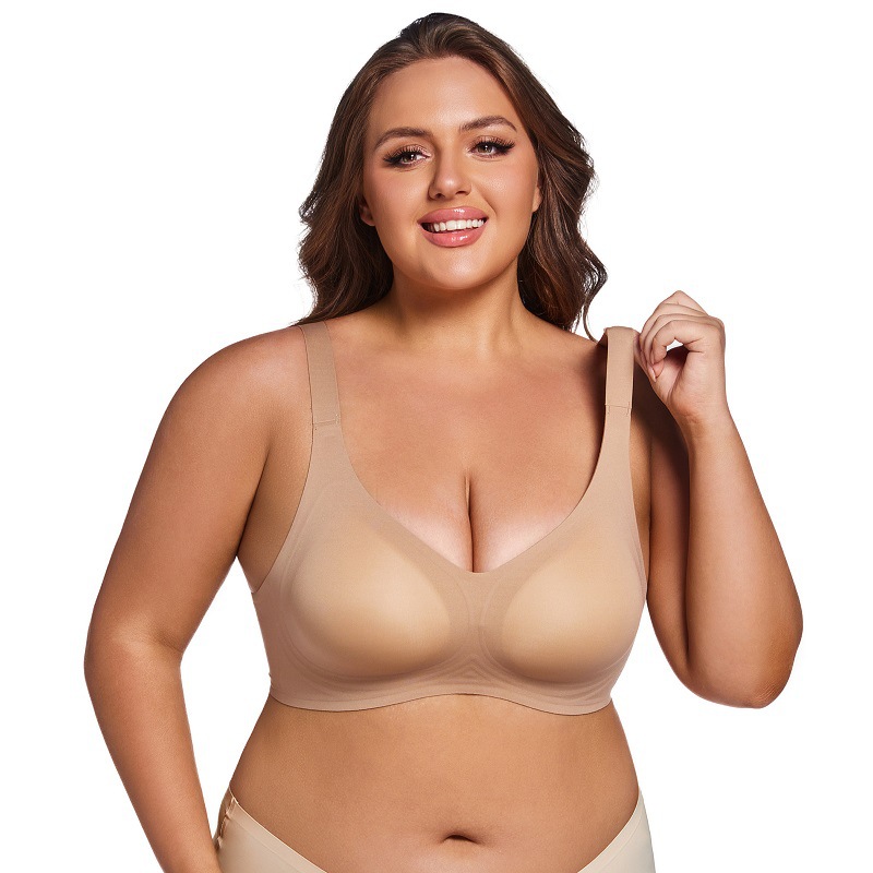 Soutien-gorge ChicShe sans coutures, anti-affaissement, froncé et ajustable sur les côtés, collection grandes tailles, minimisant la poitrine, idéal pour le sport et les femmes minces_voghion.com