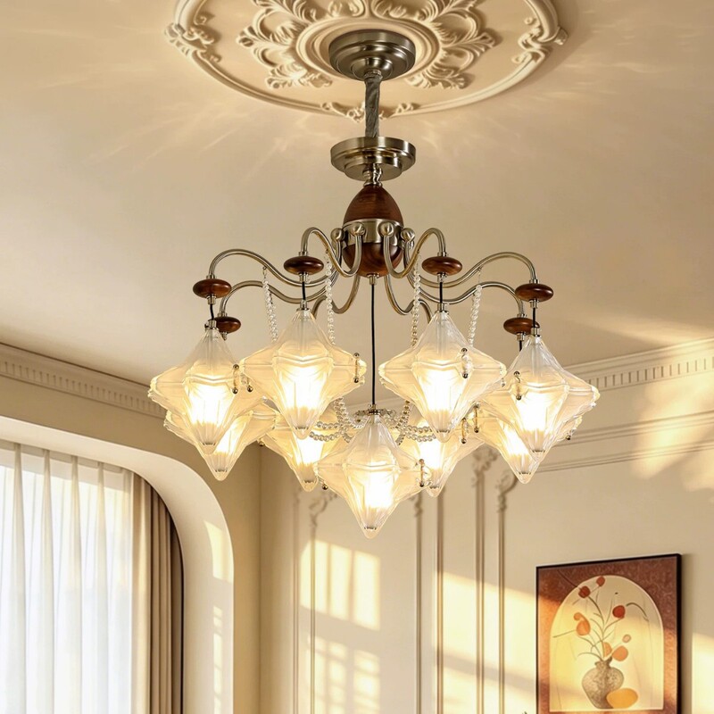 French-style vintage living room lamp, retro creative star-shaped glass chandelier, Bauhaus-style romantic main bedroom or dining room chandelier French-style vintage living room lamp, retro creative star-shaped glass chandelier, Bauhaus-style romantic main bedroom or dining room chandelier