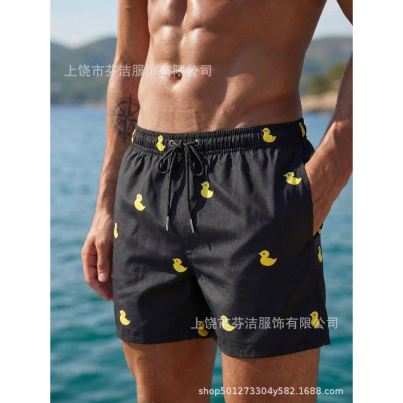 Cross-Border Foreign Trade Summer Men's Little Yellow Duck Print Beach Shorts Quick-Drying Breathable Casual Vacation Drawstring Shorts
