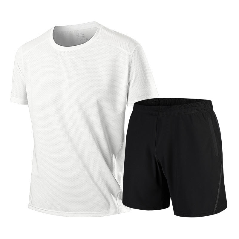 Traje deportivo de seda de hielo de verano de talla extra grande para hombre camiseta fina de manga corta pantalones cortos Casual transpirable hermoso traje de dos piezas transfronterizo